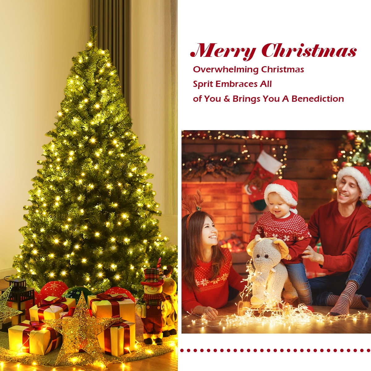 Costway 8Ft Pre-Lit Artificial Christmas Tree Hinged 750 LED Lights