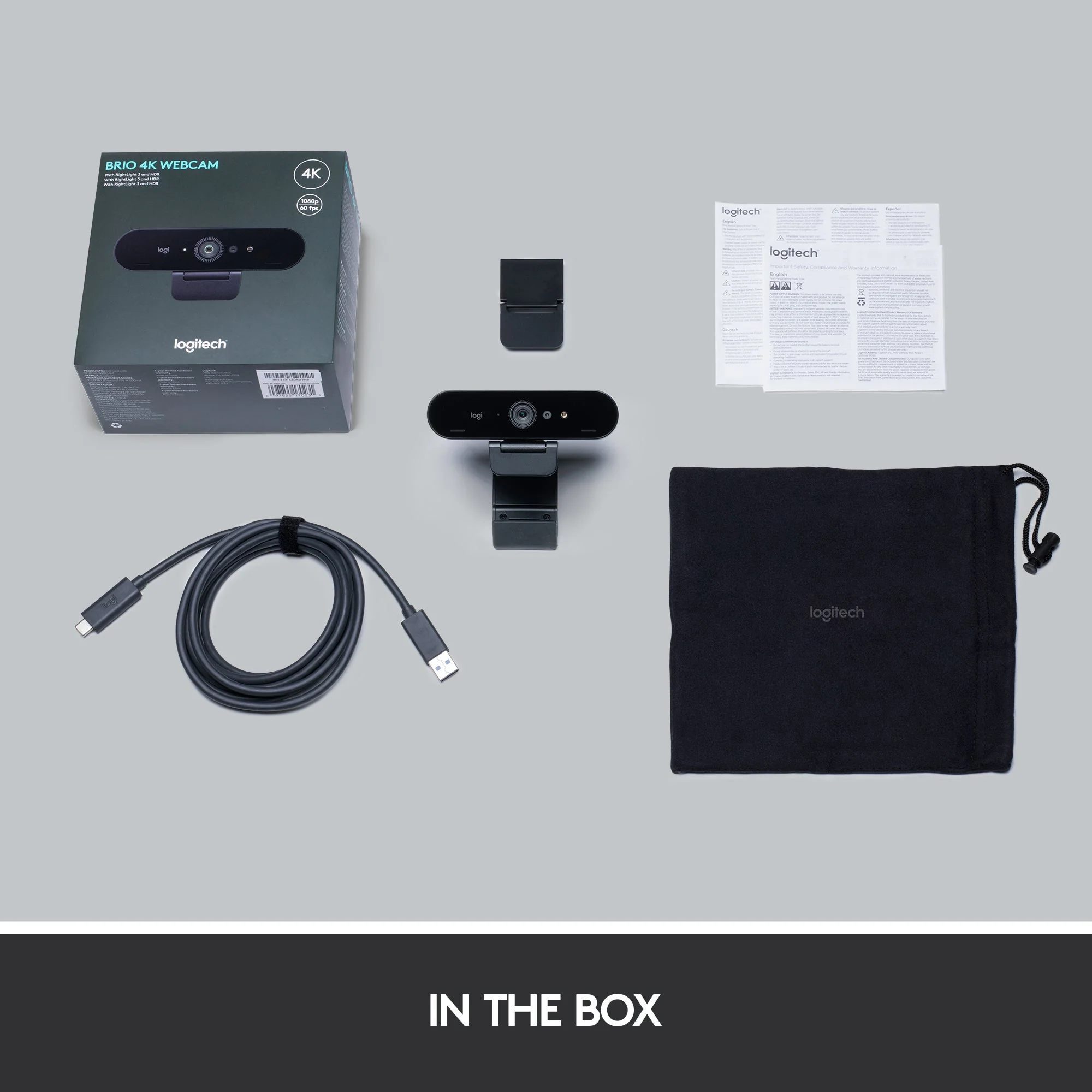 Logitech - Webcam 4K Pro 4096 x 2160 con Micrófono con Cancelación de Ruido - Negro