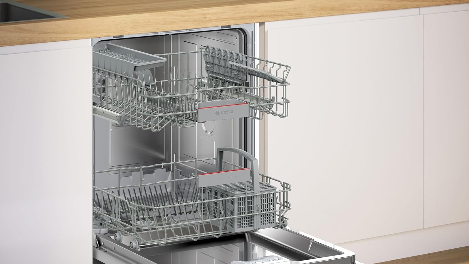 Bosch SMV4ETX08E, Serie 4, Smarter Geschirrspüler Vollintegriert 60 cm, Besteckkorb, Spülmaschine mit Programmassistent, besonders Leise, Rackmatic, Automatische Türöffnung, InfoLight, AquaStop