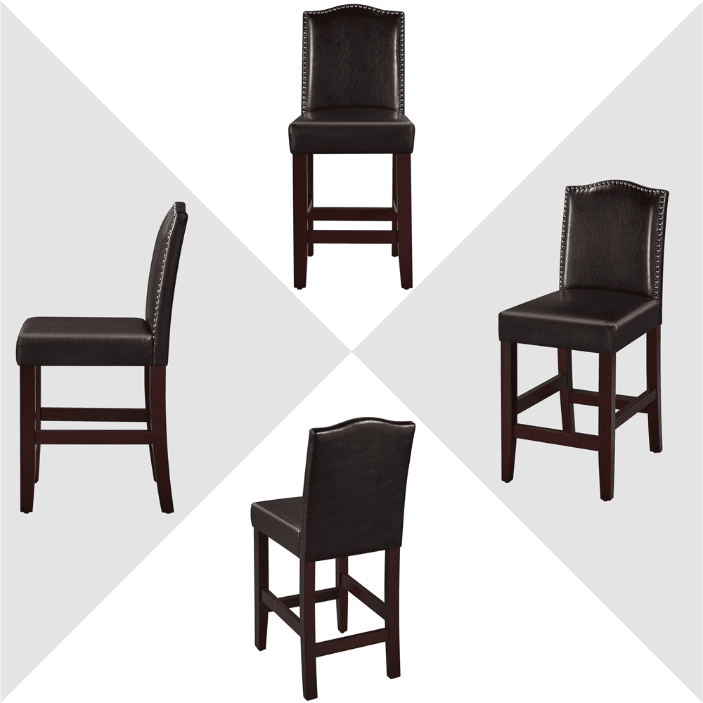 25.5 H Leather Counter Height Bar Stools Fullback, 2pcs, Brown