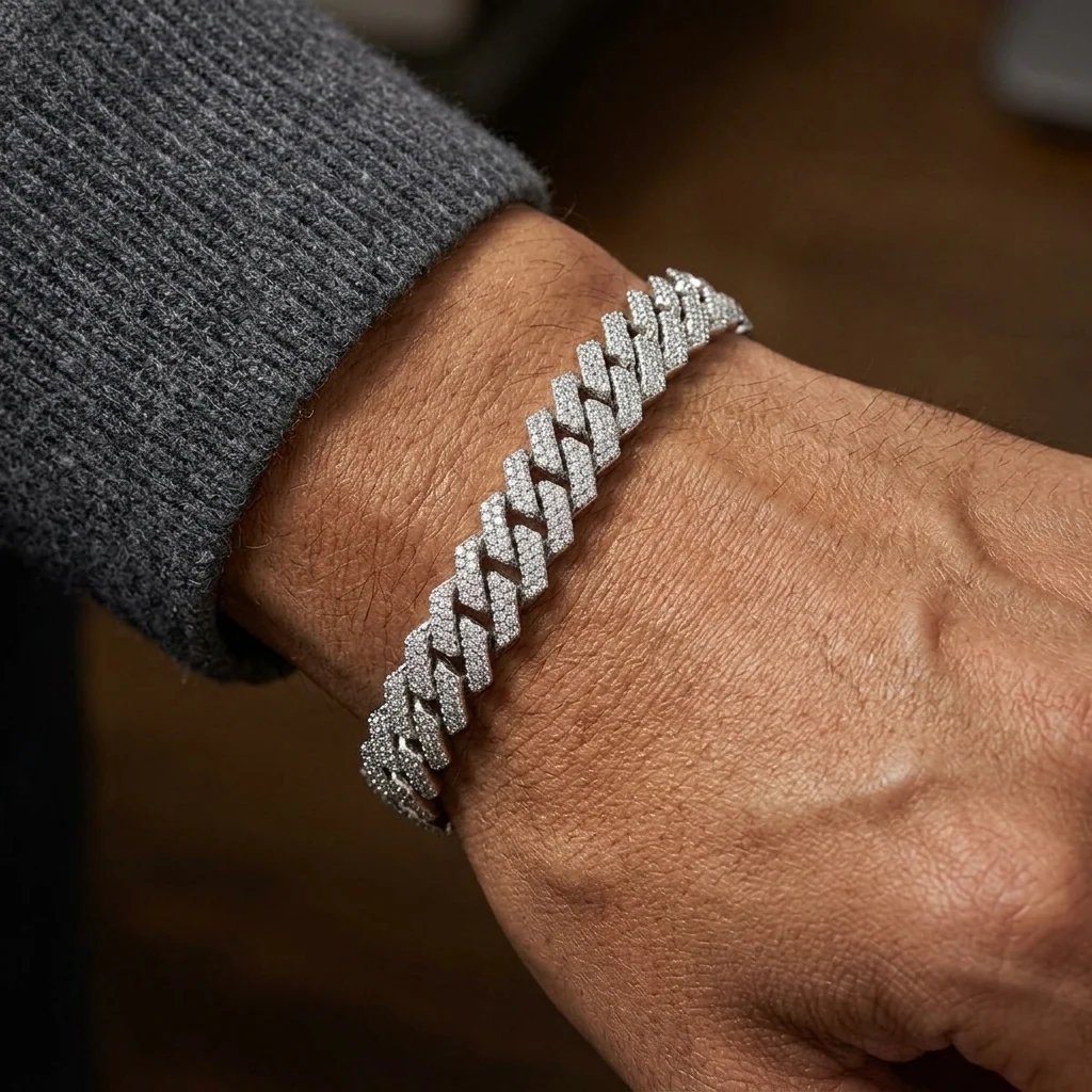 Big Daddy 10MM Cuban Diamond Prong Silver Bracelet