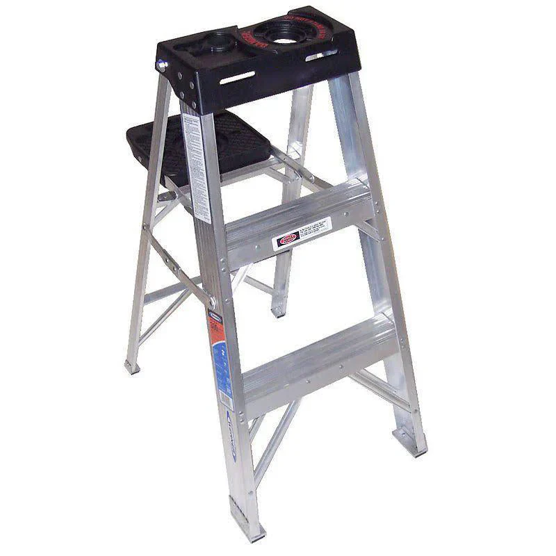 3 ft Aluminum Stepladder, 300 lb Capacity, Slip-Resistant Steps, Tool Tray