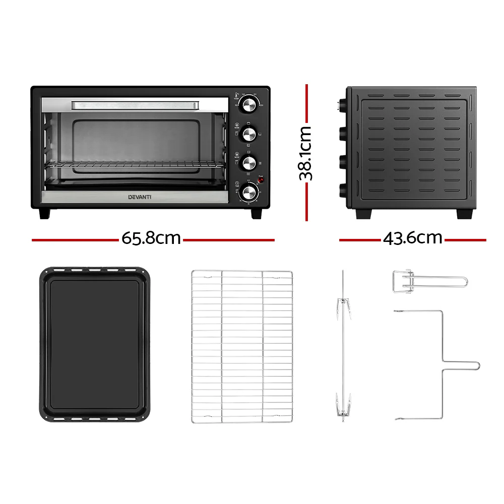 Devanti 60L Convection Oven Electric Fryer Black/Silver
