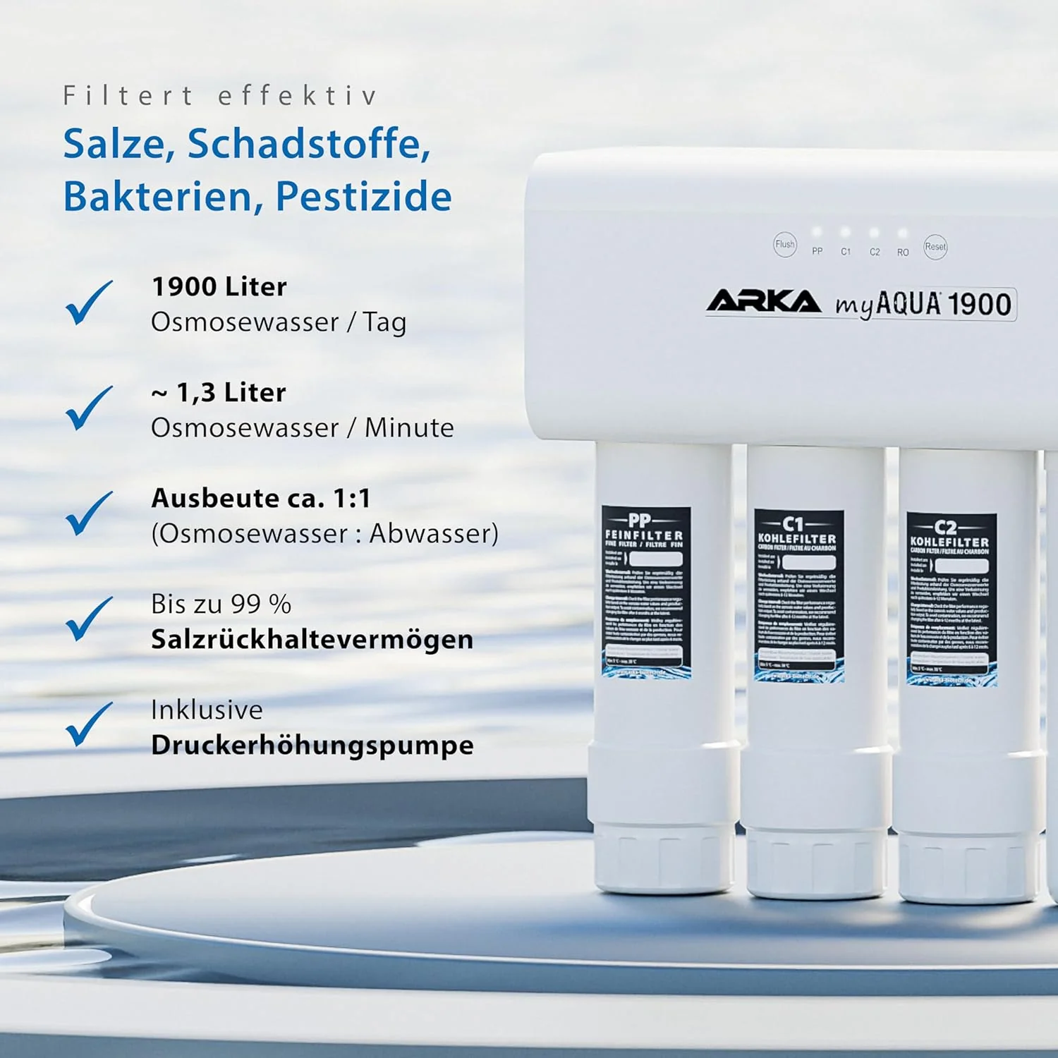 ARKA myAQUA 1900 Omkeerosmosesysteem 1900 L/dag - Waterfilter & onthardingssysteem, verwijdert tot 99% zouten, verontreinigende stoffen & bacteri?n - Voor aquaria & huishouden