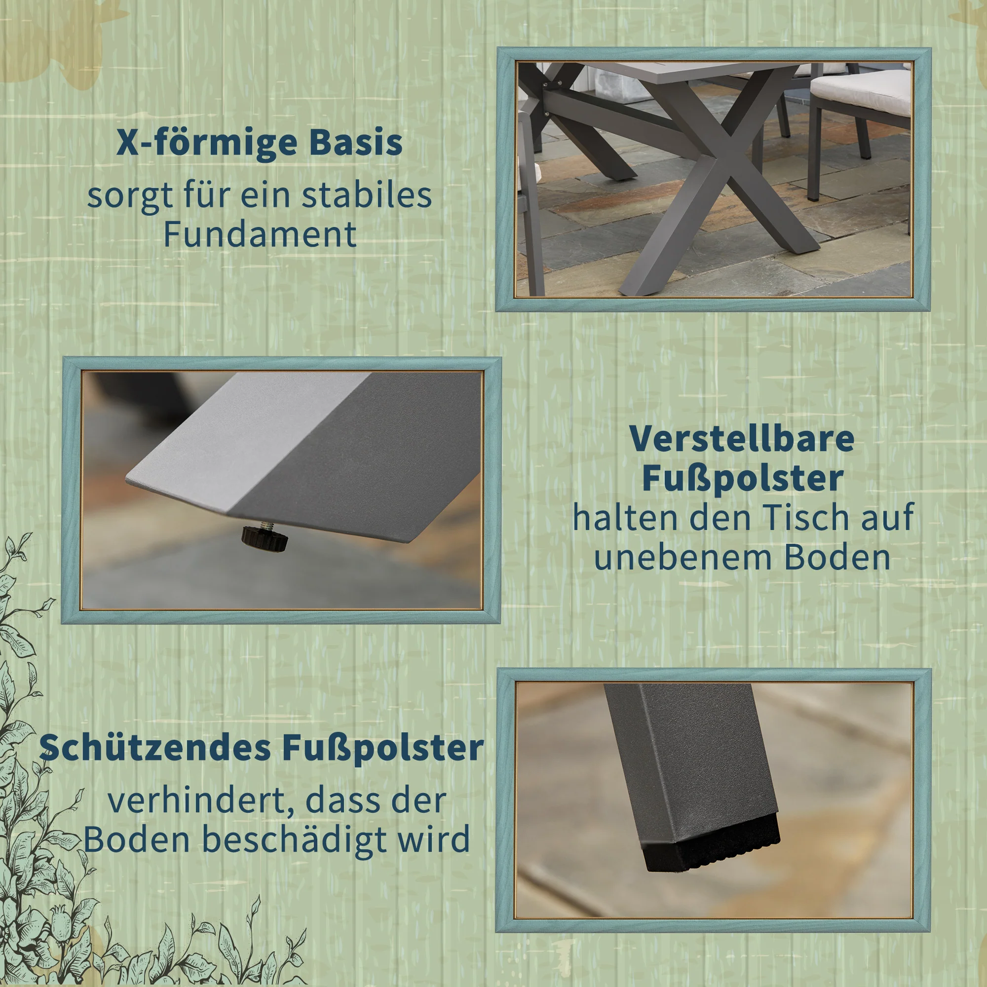 Outsunny zitgroep 7 stuks. Eetkamerset met kussens Tuinmeubelset aluminium kunststof
