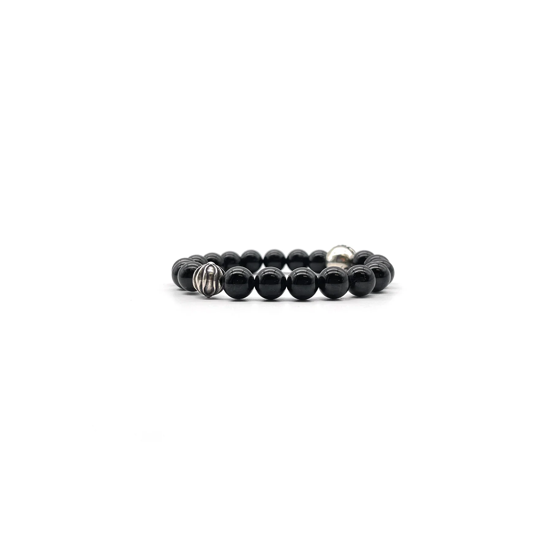 8mm Beaded Obsidian Silver Bracelet Chrome Hearts Jewelry