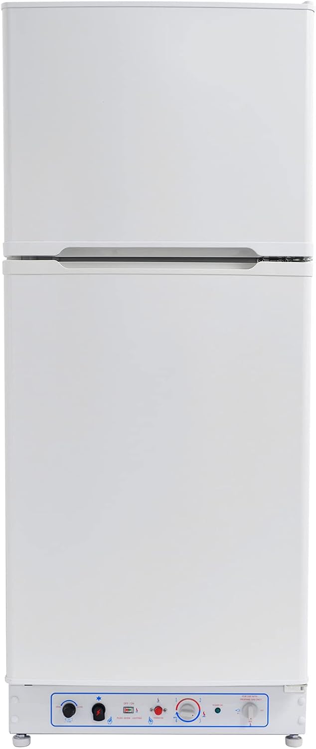 Smad Frigorífico Congelador a Gas (129L+46L), Nevera de Absorción de 2 Vías para Casa Móvil, Garaje, Casas de Campo, Caravana, Autocaravana, Nevera de Butano 220V, Sin Ruido, Blanco