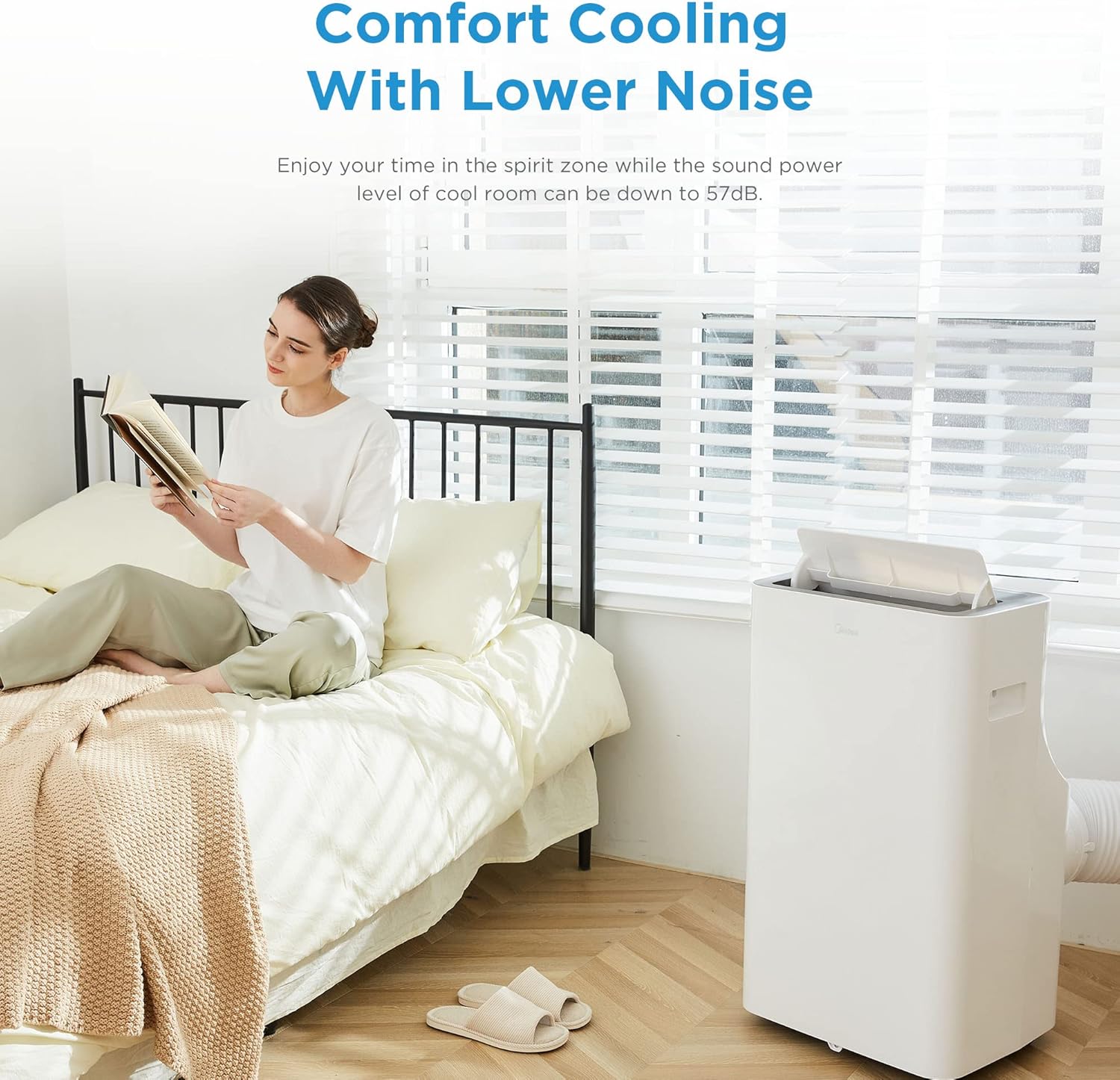 Midea Mobiles Klimagerät Silent Cool 26 Pro WF, 9000 BTU 2,6kW, Kühlen&Ventilieren&Entfeuchten, Raumgröße bis 88m³(33㎡), APP-Steuerung/Alexa/Google Home/IFTTT, Mobile Klimaanlage mit Abluftschlauch