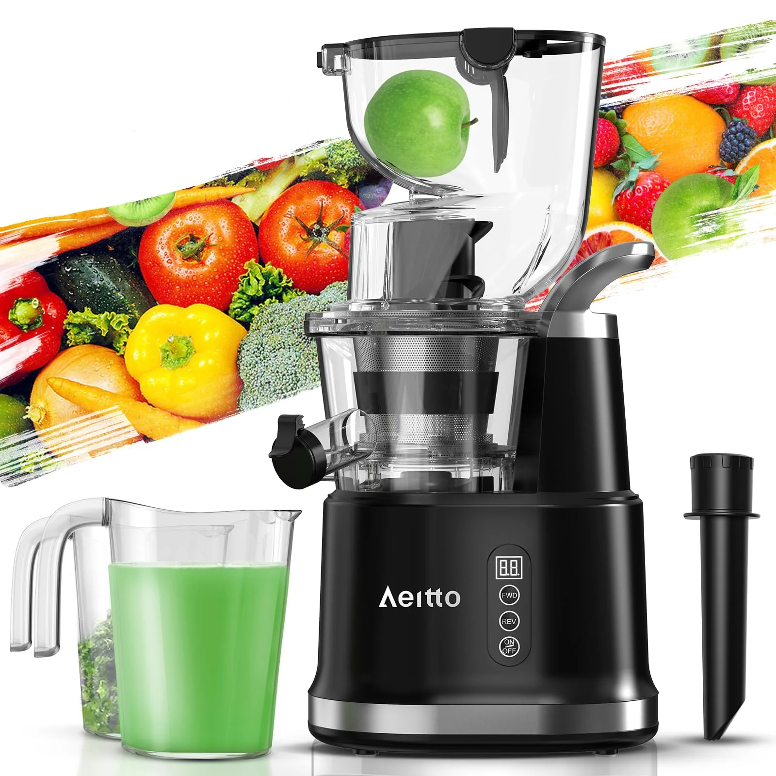 2025 Aeitto Extractor de Jugos Vertical de Masticado Lento para Frutas y Verduras, Portátil