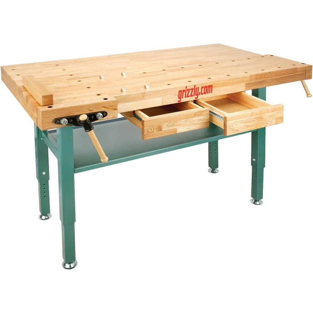 Grizzly Industrial T10157 - Heavy-Duty Oak Workbench with Steel Legs