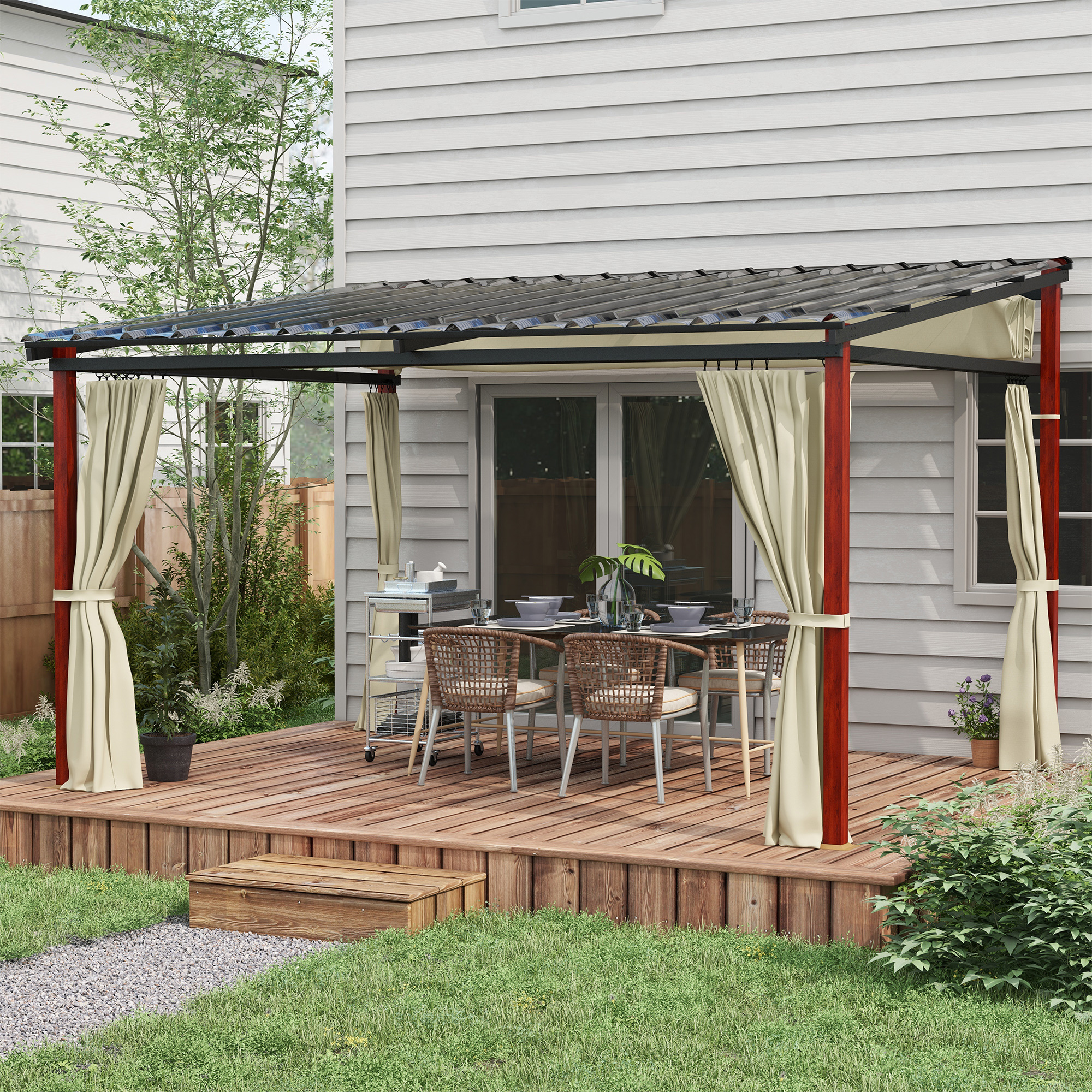 Outsunny Verstelbare Tuinprieel, Weerbestendig, Inclusief Bevestigingsmateriaal, Beige