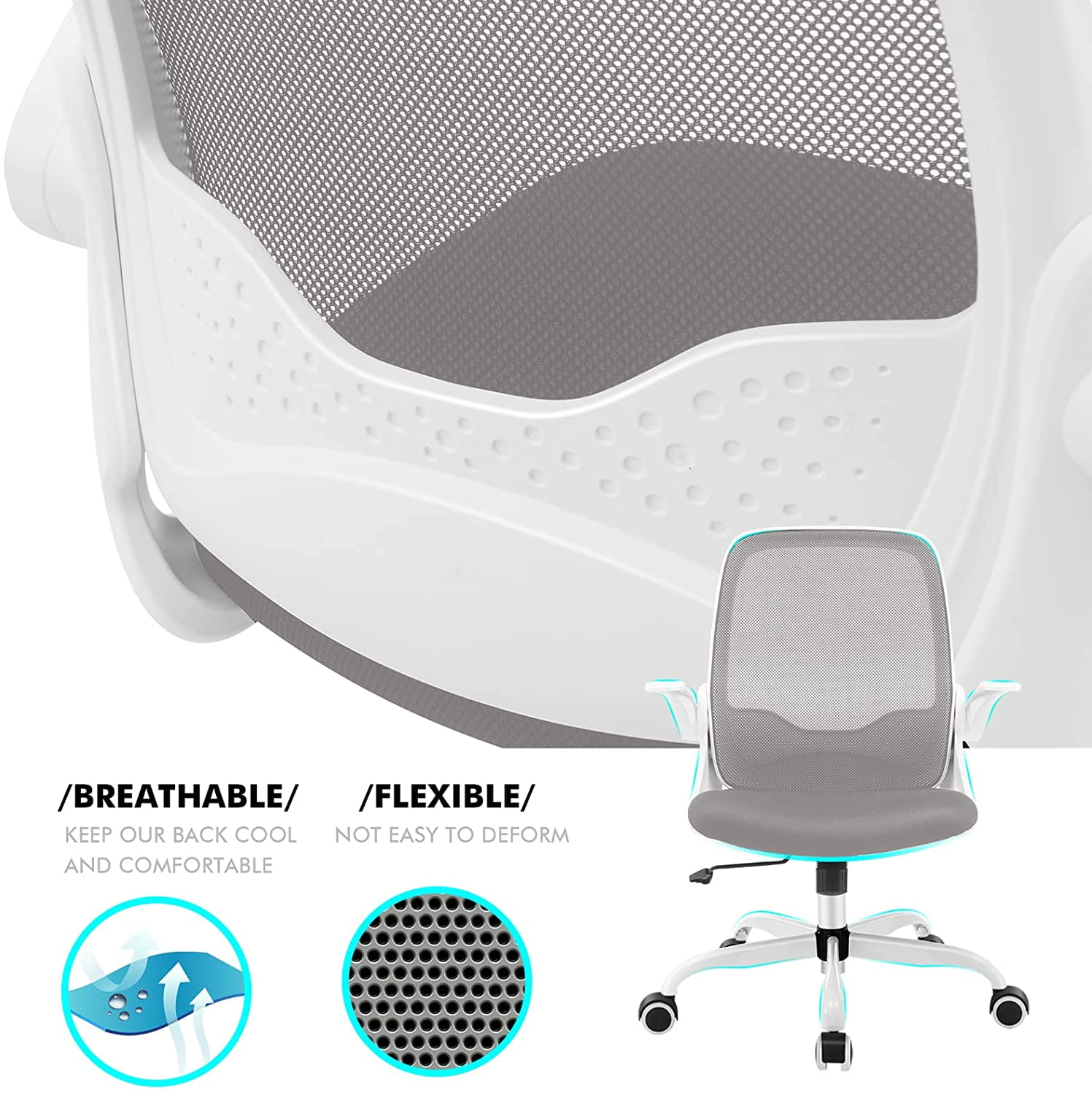 Coolhut Office Chair Ergonomic Home Desk Chair with Adjustable Armrests Mesh Computer Chair, Black