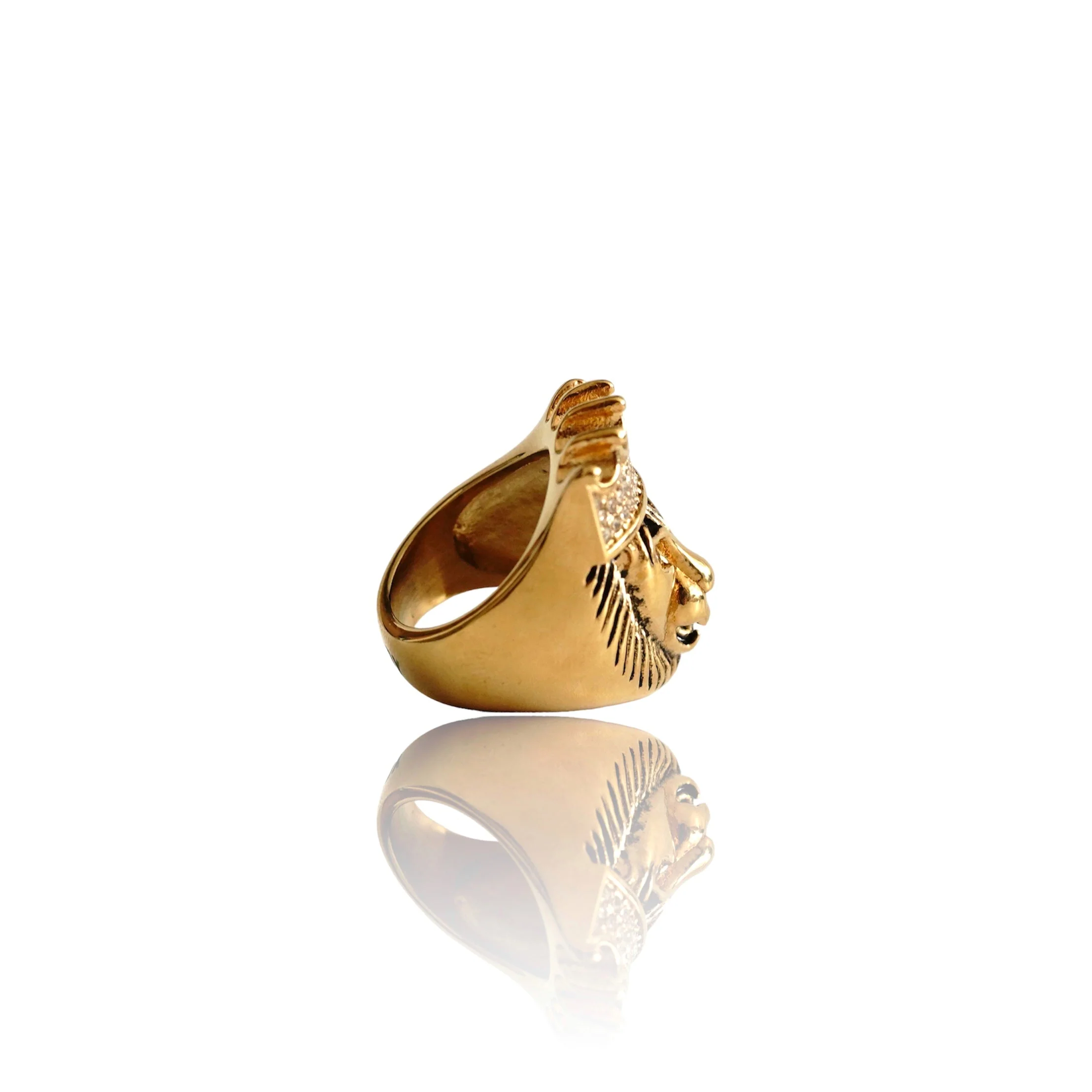 Big Daddy Lionhead Pave Crown Gold Iced Out Ring