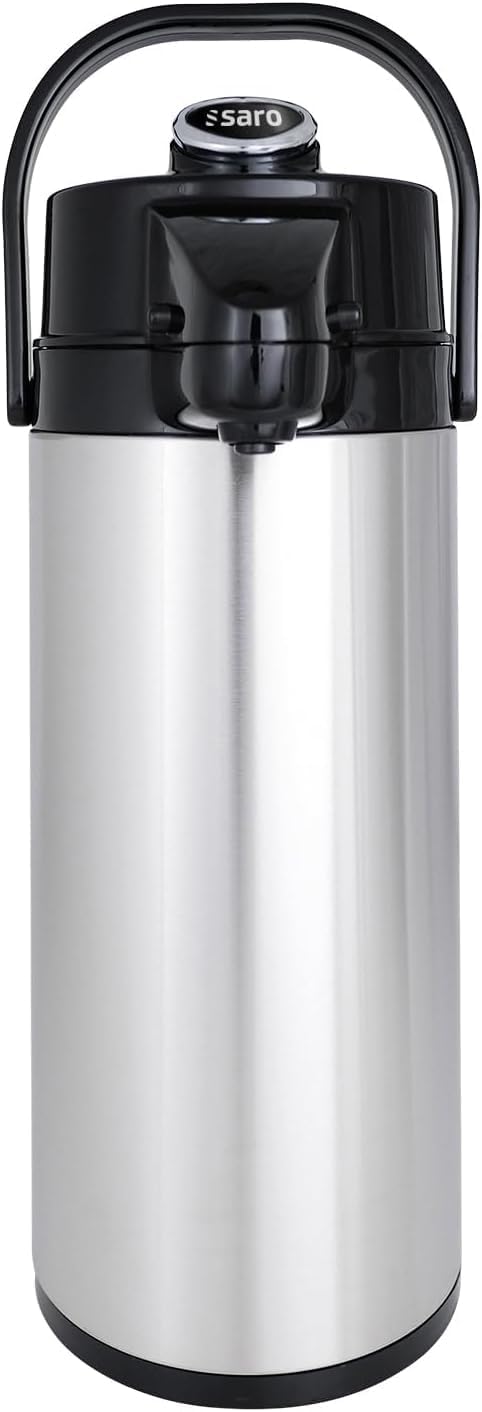 Saro Thermo Kaffeemaschine mit Korbfilter und Thermoskanne Industriekaffeemaschine mit Pumpkanne (2,2 Liter, ca. 10 Tassen Kaffee, Brüh- & Warmhaltefunktion), silber