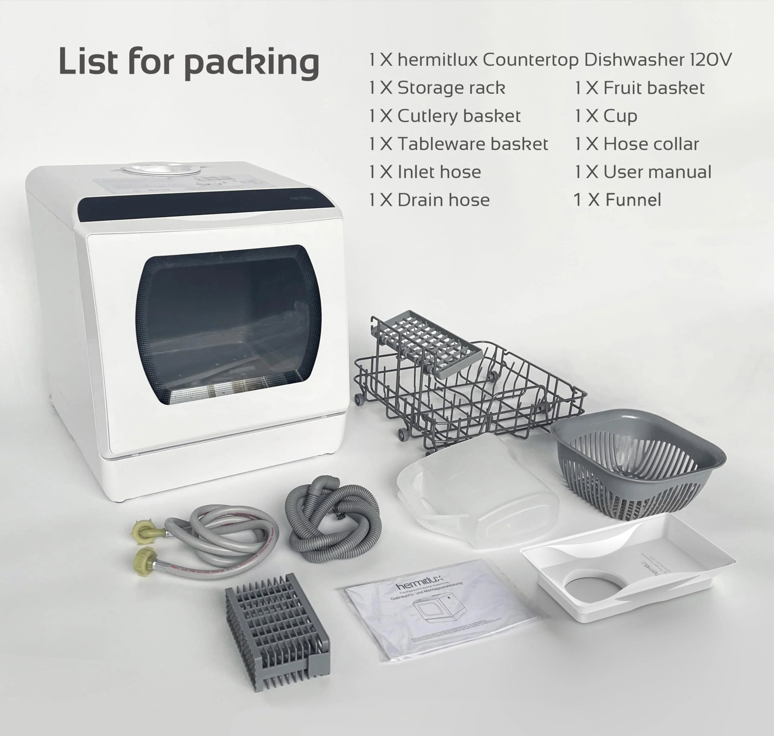 Hermitlux Countertop Dishwasher With 5-Liter Built-in Water Tank
