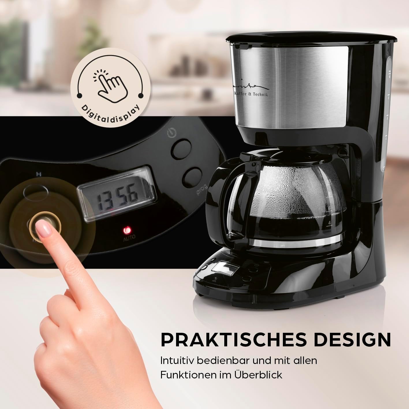 Barista Filterkaffeemaschine mit verstellbarem Mahlwerk & Thermokanne | Warmhaltefunktion, 24h Timer & Permanentfilter | Für 10 Tassen Kaffee | Kaffeemaschine für Bohnen & Pulver [Edelstahl]