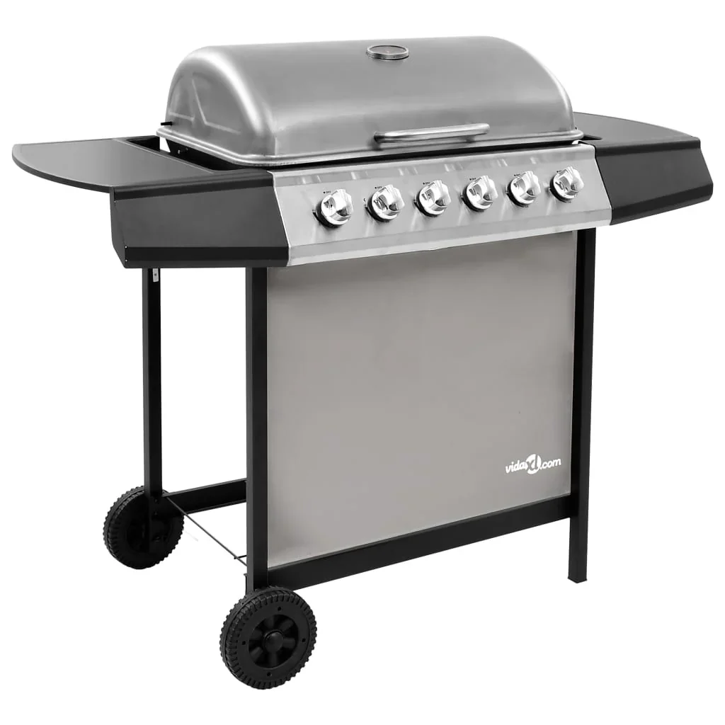 2026 Barbacoa de gas con 6 fogones negro y plateado V0288
