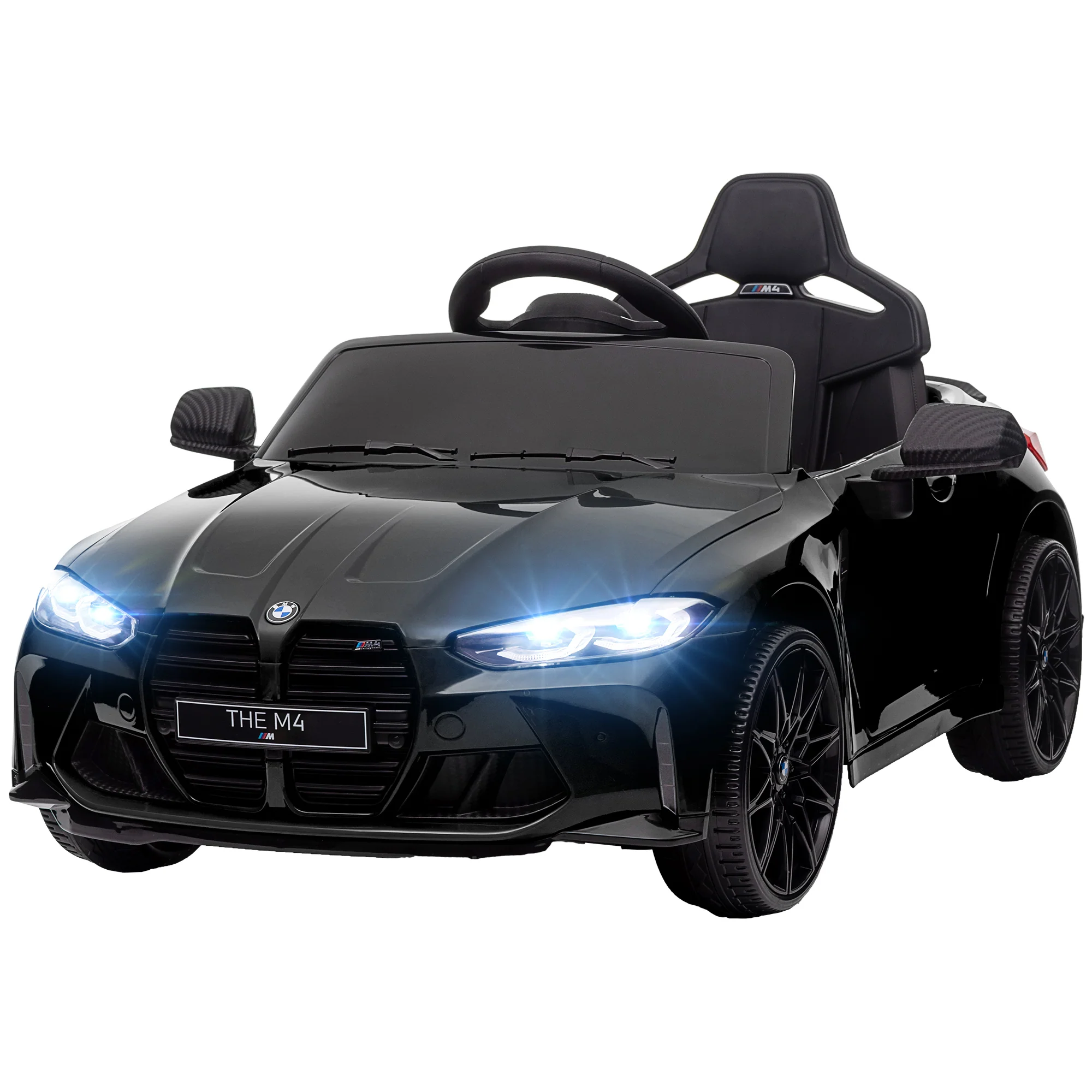 AIYAPLAY Elektrische Kinderauto BMW M4 met Geluid & Licht, 3-5 km/u, Incl. Afstandsbediening, voor 3-5 Jaar, Zwart