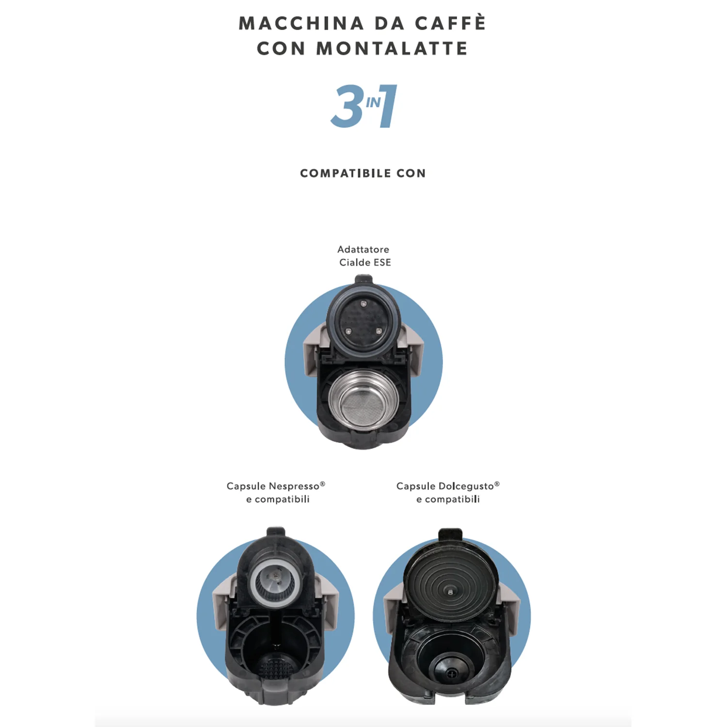Macchina da caffè 3 in 1 Emily Express & milk 1350 Watt