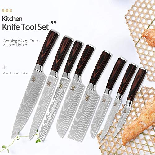 XYJ Stainless Steel Kitchen Knives Set 8 Piece Chef Knife Set with Carry Case Bag & Sheath Well Balance Ergonomic Handle
