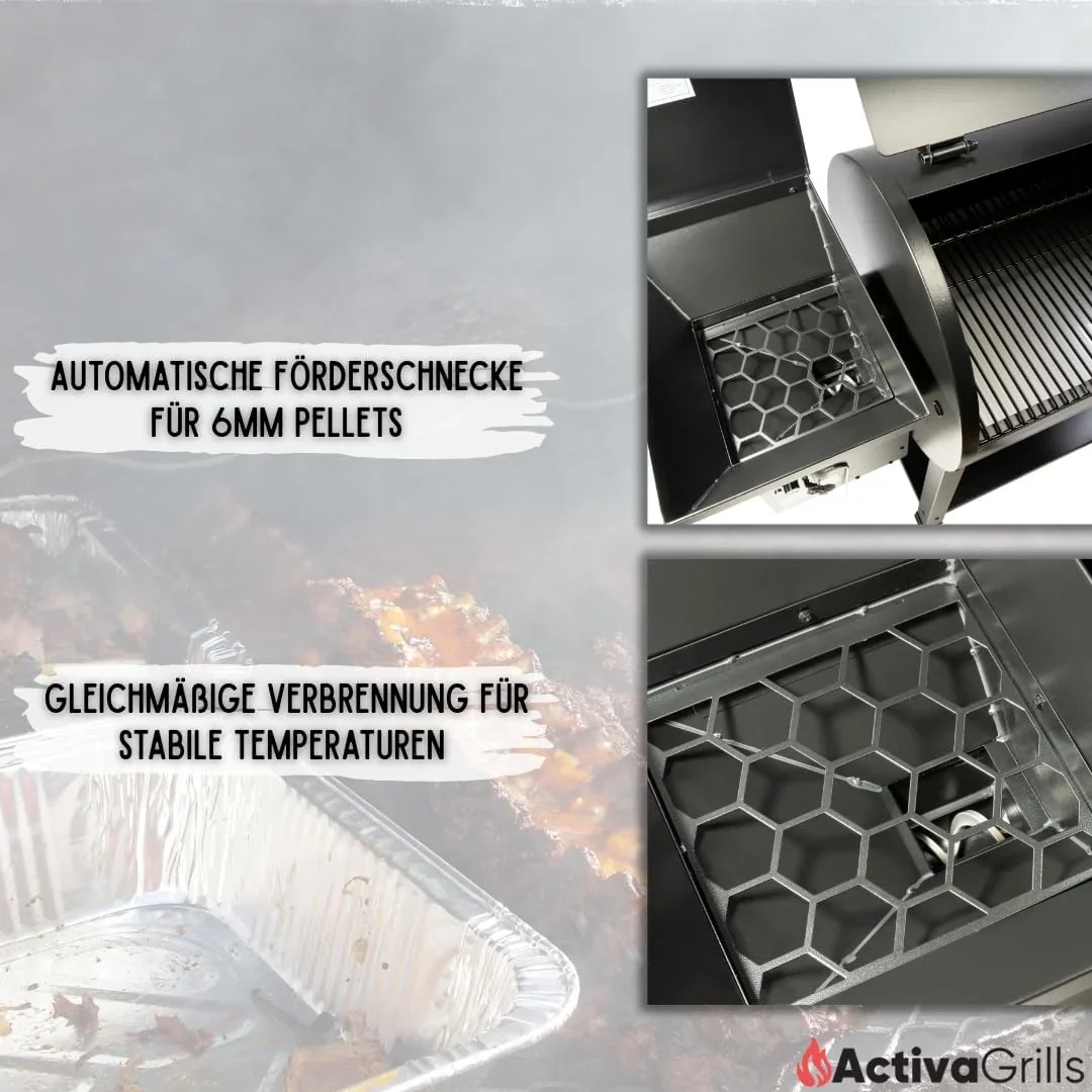 Ahumador de pellets ACTIVA El Paso I Ahumador con alimentación automática de pellets y termómetro I Parrilla de acero inoxidable para barbacoa y ahumado