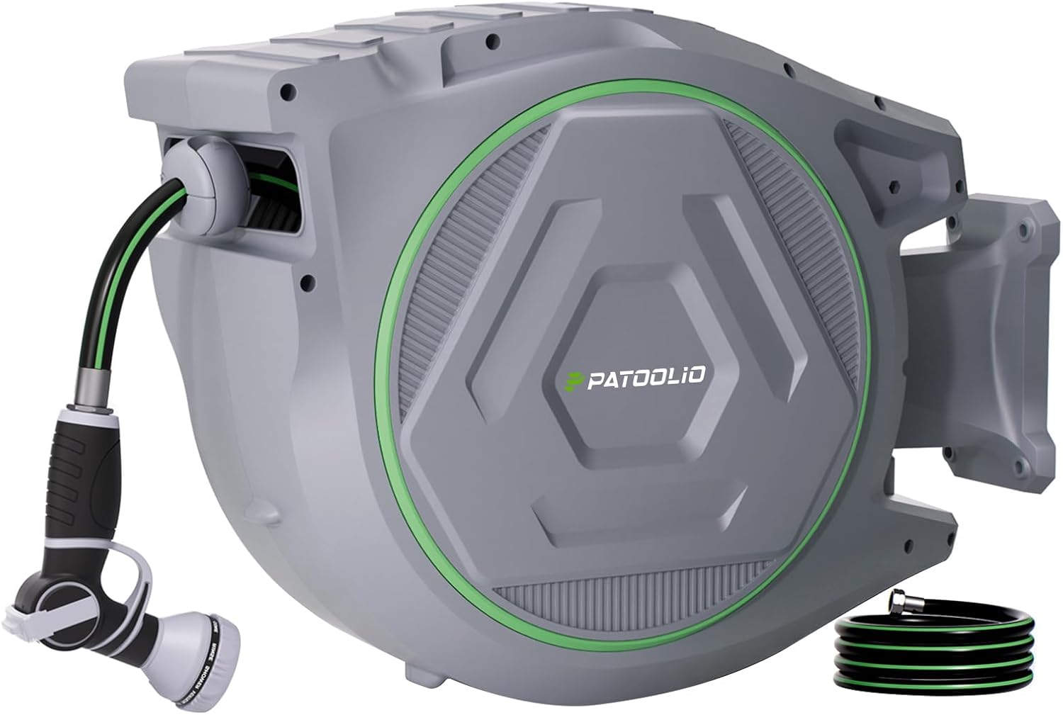 Retractable Garden Hose Reel 5/8 in x 100 ft  Heavy Duty Wall Mounted Water Hose Reel with 9-Pattern Nozzle  Any Length Lock  Automatic Slow Return System  180�� Swivel Bracket  UV Resistant