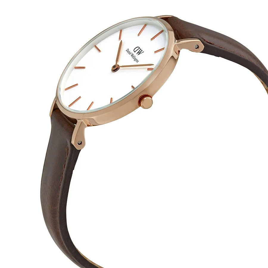 Daniel Wellington Petite Bristol 32mm White Dial Brown Genuine Leather Women's Watch - DW00100171