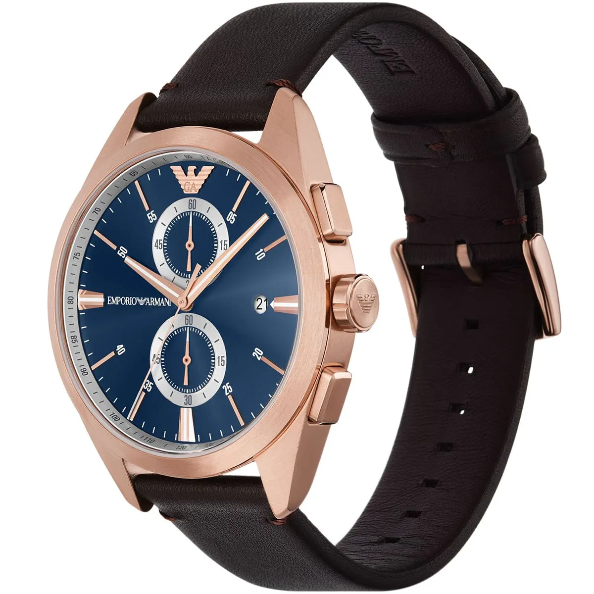 Emporio Armani Claudio Chronograph Dark brown Genuine Leather Men's Watch - AR11554