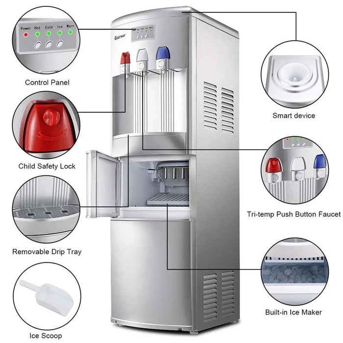 Eletriclife 2-in-1 Top Loading Water Cooler Dispenser with Built-in Ice Maker