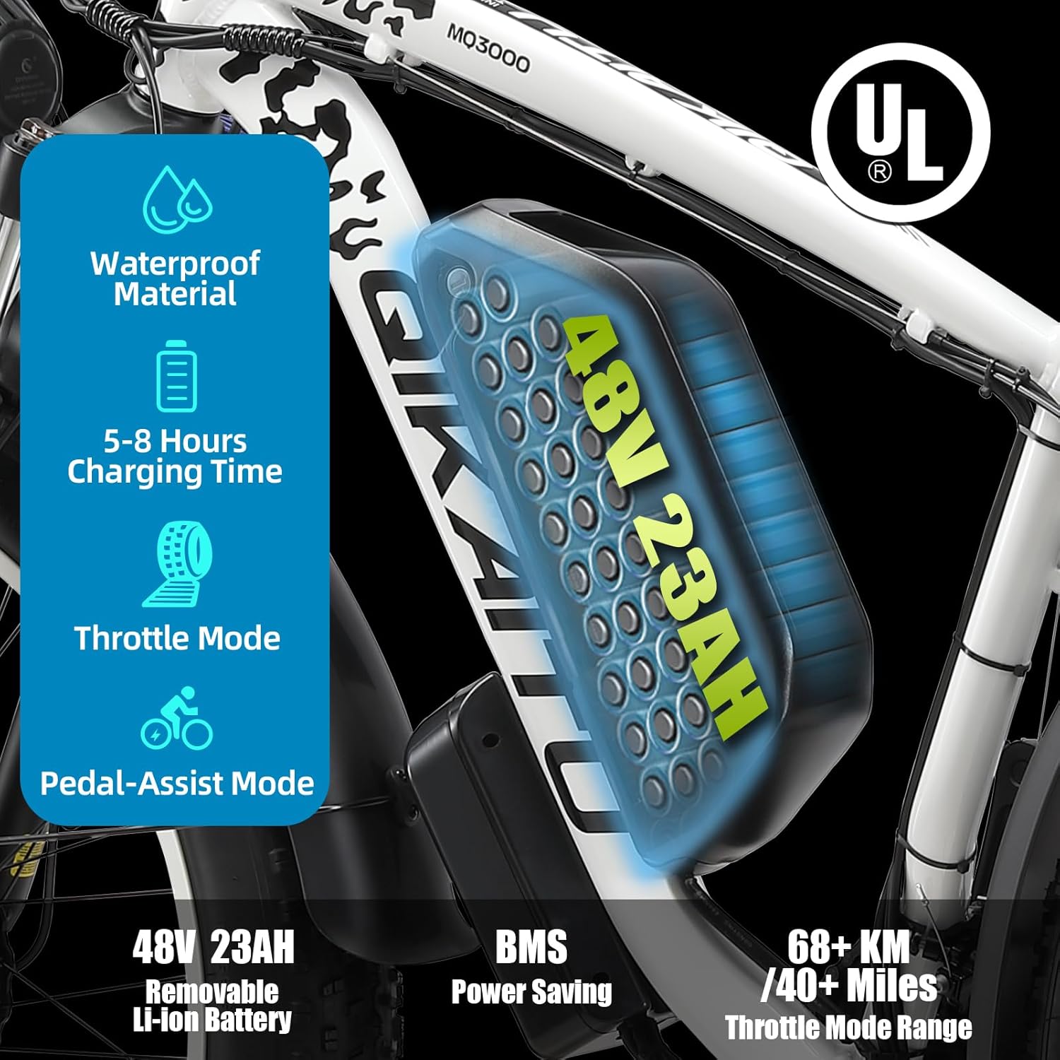 Electric Bike for Adult, 26 x 4.0 Fat Tire Ebike, 1000W/2000W Peak Electric Bicycle, 48V 13/17.5/23AH Waterproof Battery, Front Suspension Ebike, 27MPH-46MPH, Adjustable Seat, UL and GCC Certified