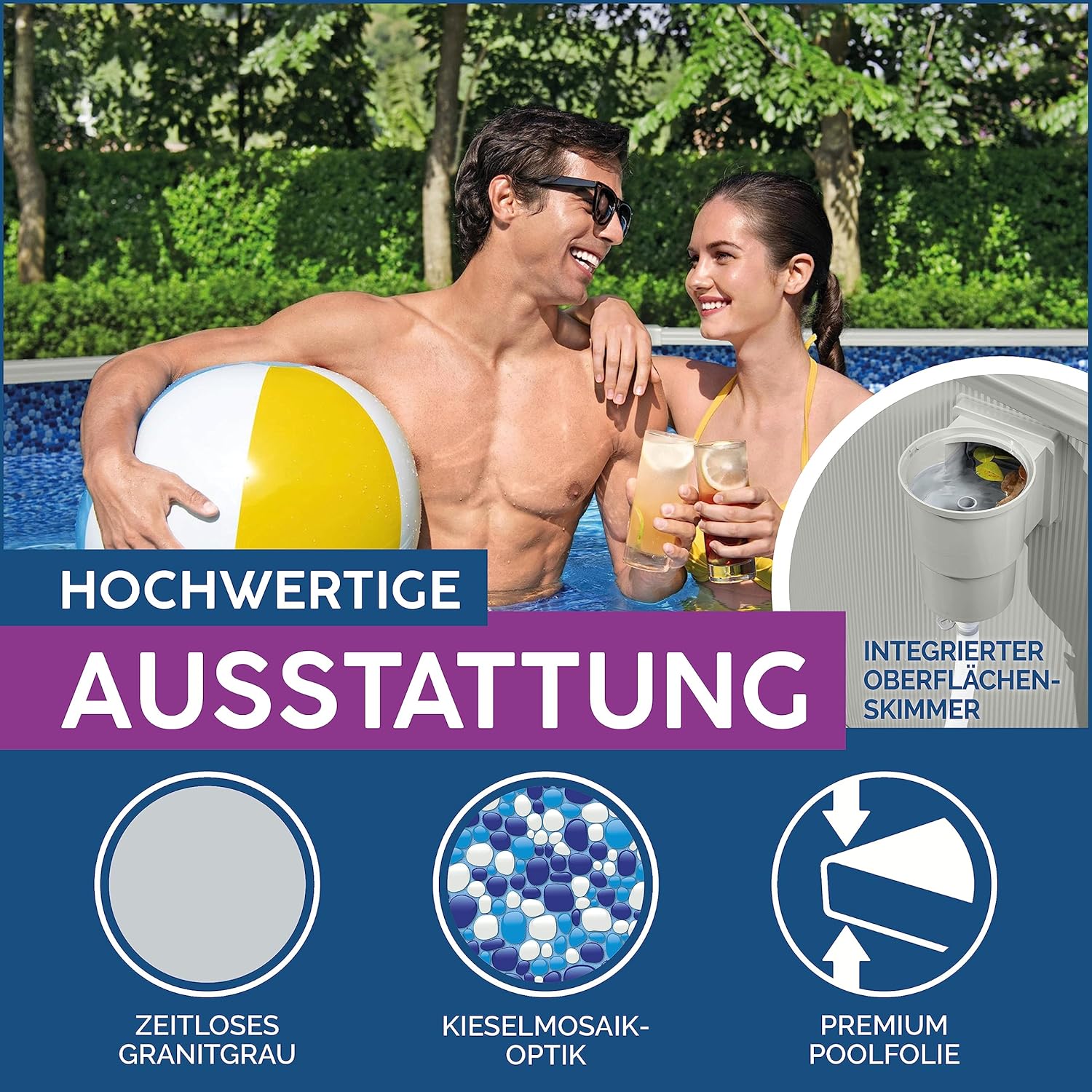 Bestway Hydrium - Piscina de Pared de Acero con Filtro de Arena, diámetro de 300 x 120 cm, Gris, Redonda