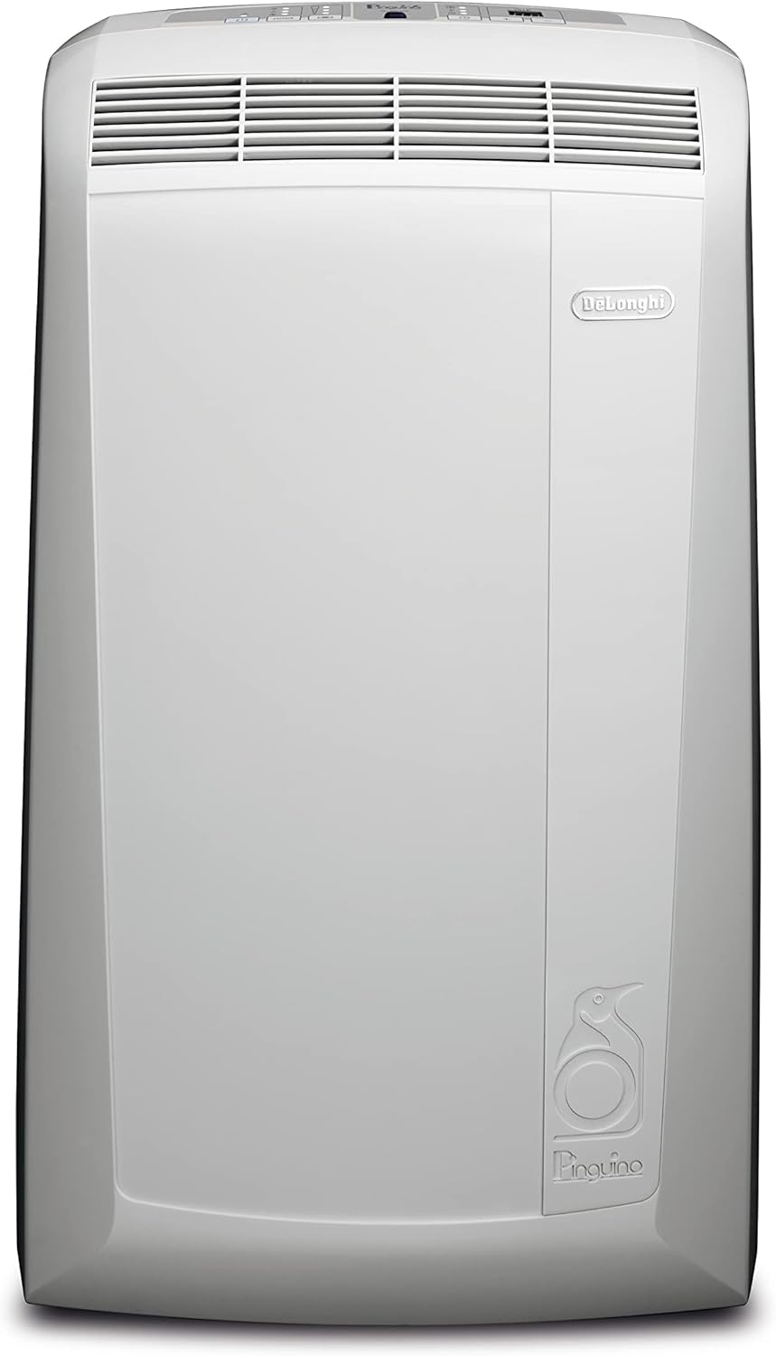 De'Longhi Pinguino PAC EM82, Mobile Klimaanlage für Rume bis zu 80 m, 9.400 BTU, 2,4 kW, 63 dB, Entfeuchtungsfunktion, Energieklasse A, 24h-Timer, Wei