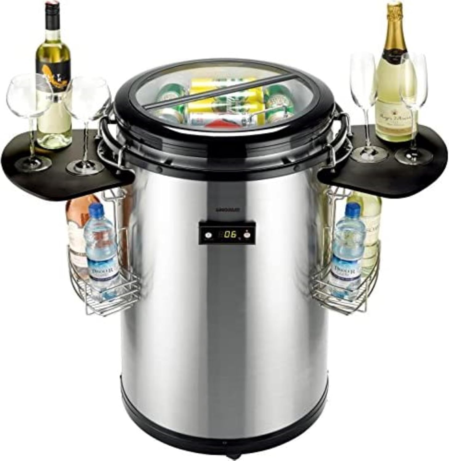 Syntrox 50 l Kühlfass | Kühltonne | Getränkefass | Partycooler | Flaschenkühler Salaron, für Veranstaltungen, mit Glasdeckel, Temperaturanzeige, 75 Watt (Schwarz)