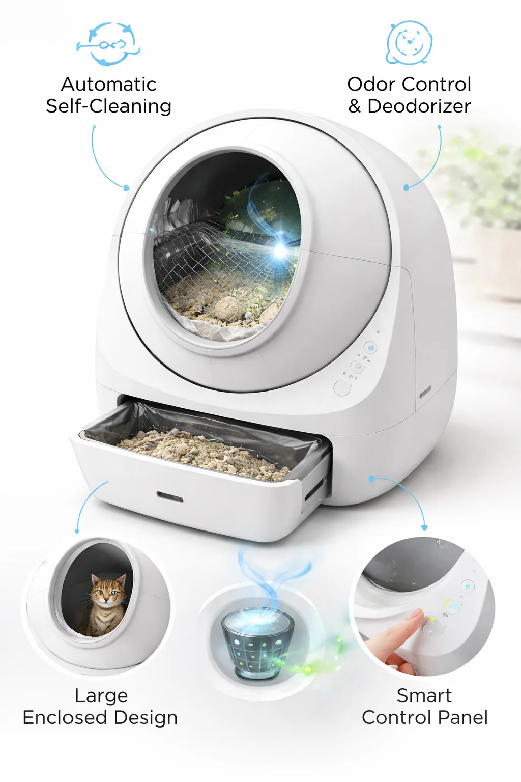 Automatic Self-Cleaning Cat Litter Box – Odor Control System