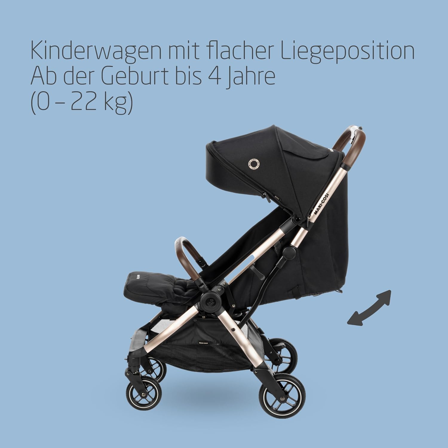 Maxi-Cosi Lara2 Baby Kinderwagen, 0–4 Jahre, 0–22 kg, federleichter, kompakter Buggy, 3 Liegepositionen, flache Liegeposition, klein zusammenklappbar, Schultergurt, Essential Graphite