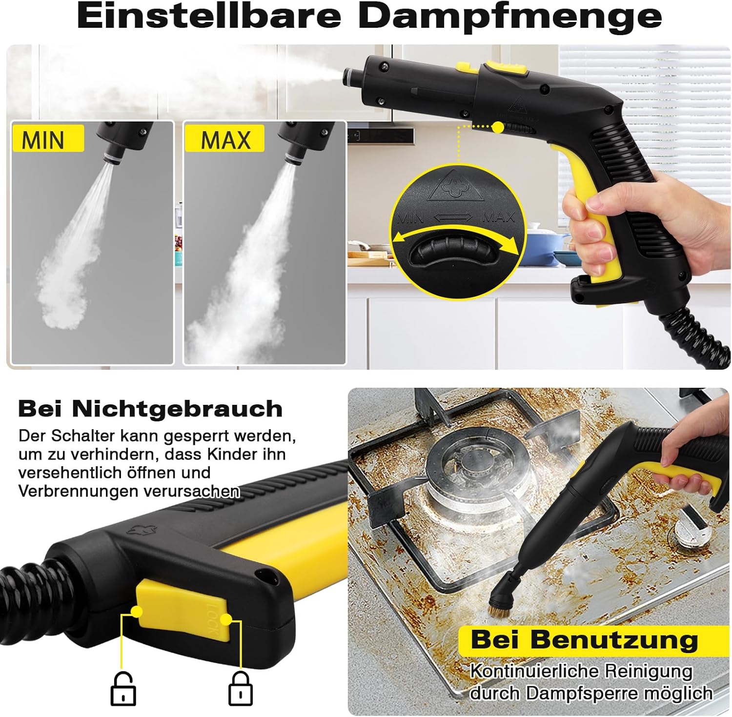 TVD Dampfreiniger, Polstermöbelreiniger, Dampfreiniger mit 5 m extra langem Netzkabel für Bodendampfer, Ofen, Teppich, Sofa, Polster, Bettwanzen.