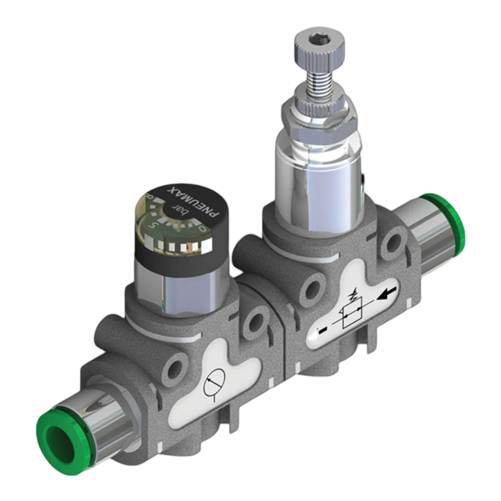 Pneumax 551.1H8.D8.D8.XX 0-8 Bar Inline Regulator + Indicator 8mm Equal