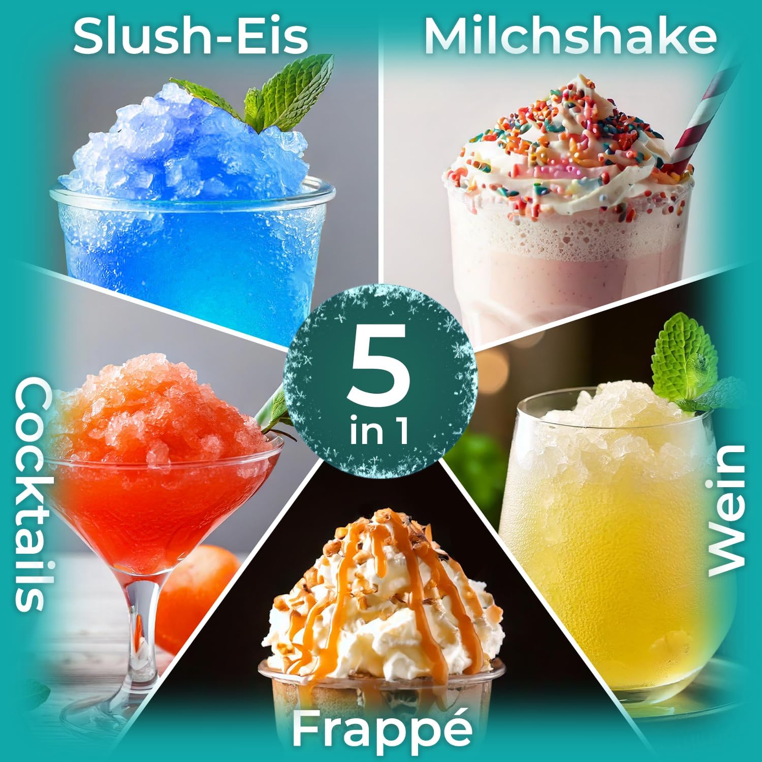 KLAMER Slush Maschine, mit 5 smarten Programmen: Slushie, Cocktail, Milchshake, Frappé, Wein, Automatische Reinigung, 2L Fassungsvolumen, Turbo Freeze, kein Eis erforderlich, mit digitalem Rezeptbuch