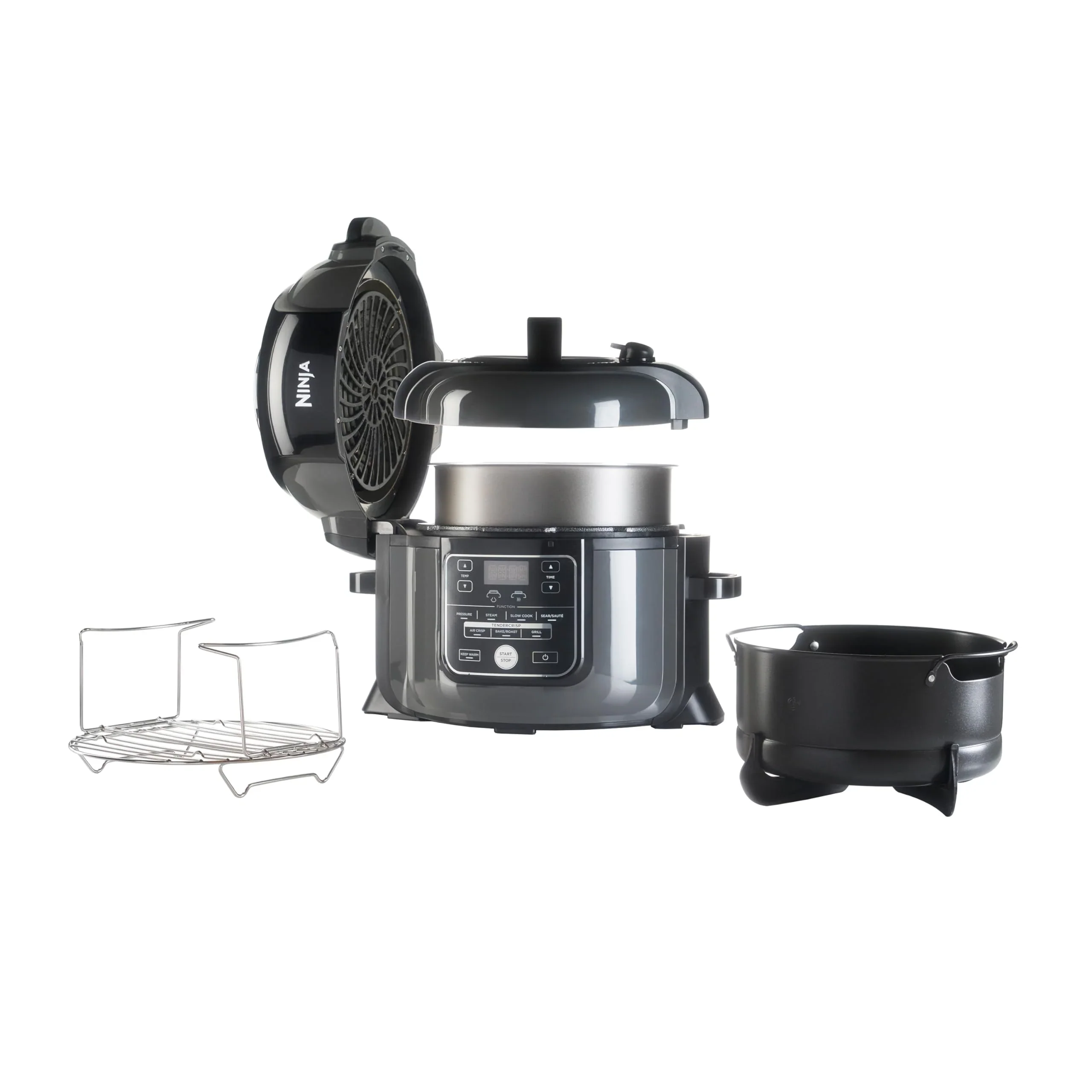2025 Ninja Foodi Olla Multifunción, 6 L, olla multifunción 7 en 1, olla a presión rápida, freidora de aire caliente, cocción lenta, parrilla y más, acero cepillado y negro, OP300EU