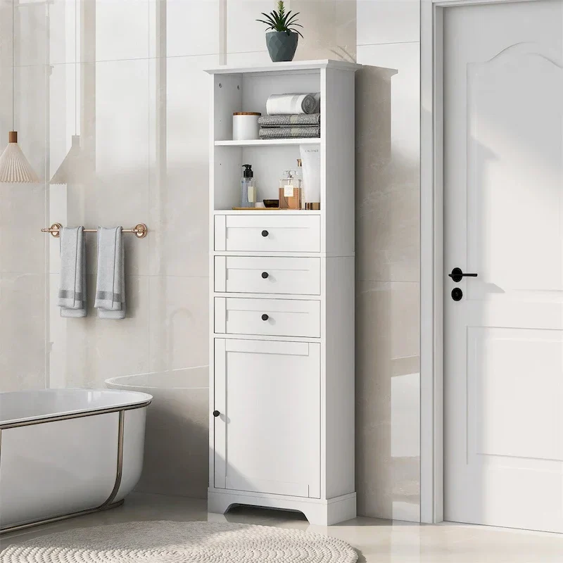 Merax Vertical Bathroom Storage Cabinet with 3 Drawers and Adjustable Shelves