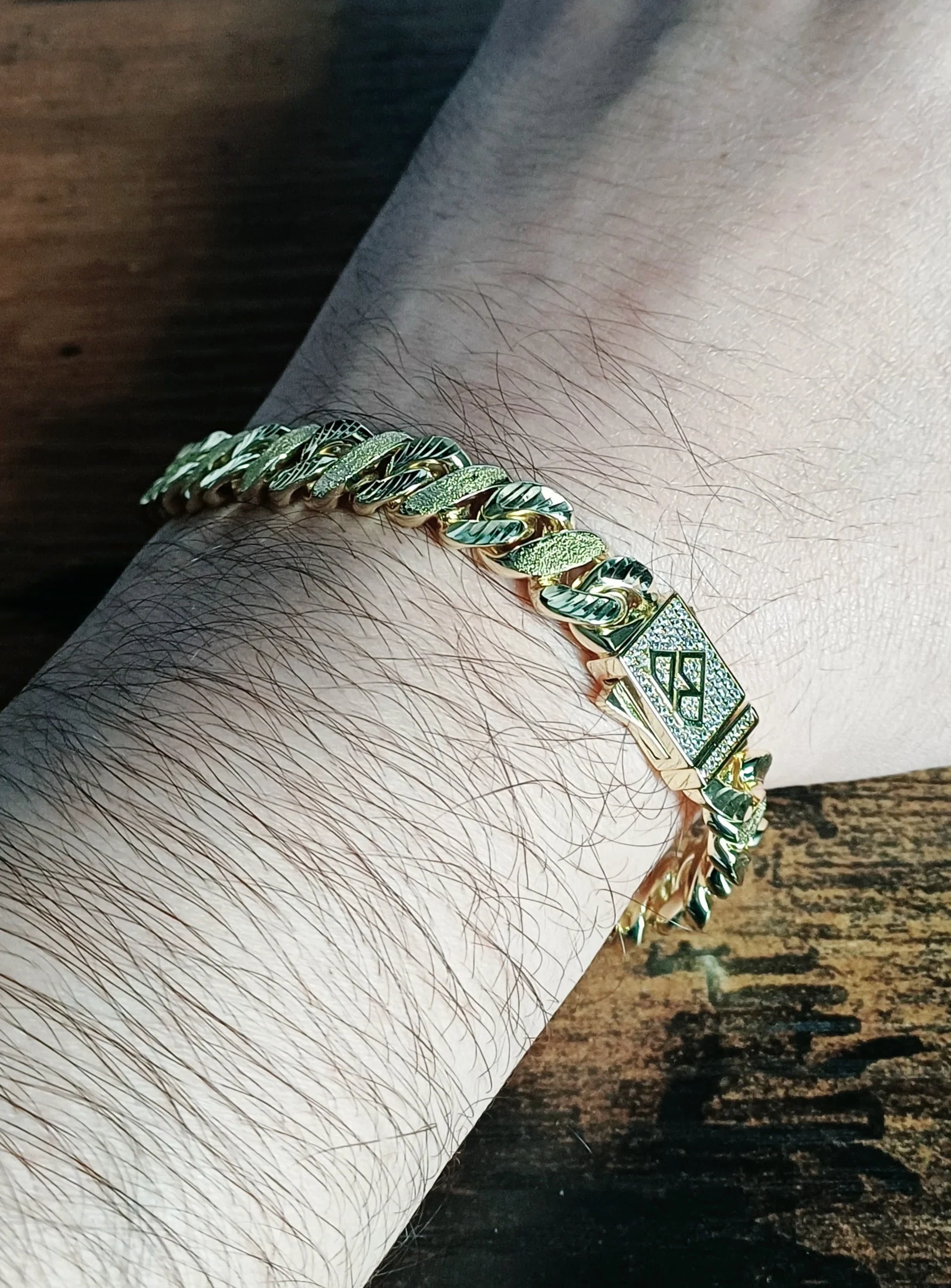 Big Daddy 10MM Sandblast Diamond & Gold Iced Out Bracelet