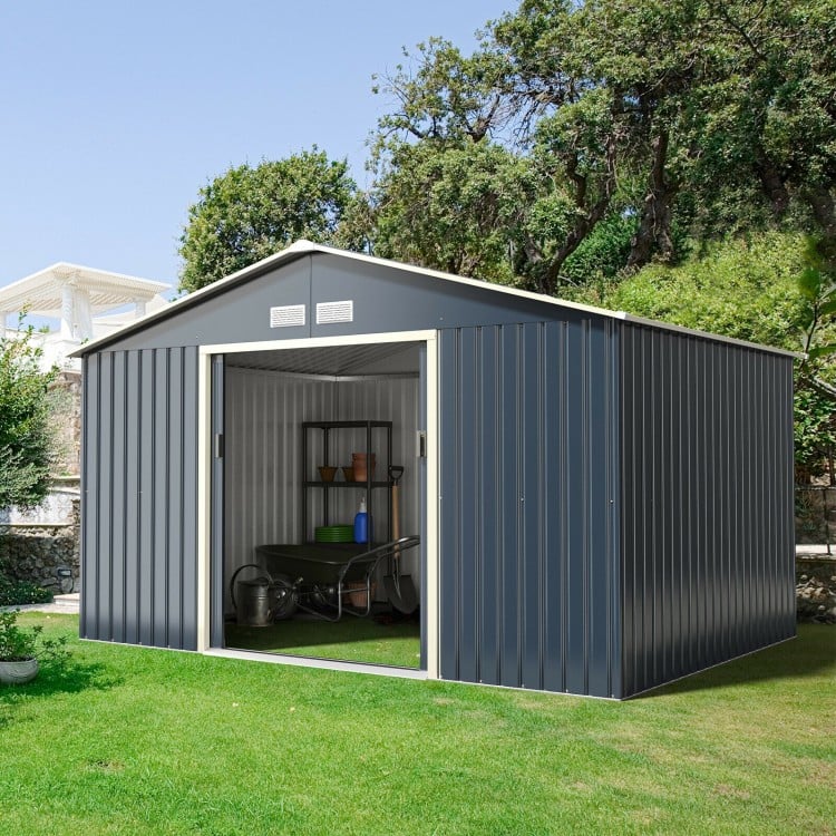 11 x 8 Feet Metal Storage Shed for Garden and Tools with 2 Lockable Sliding Doors