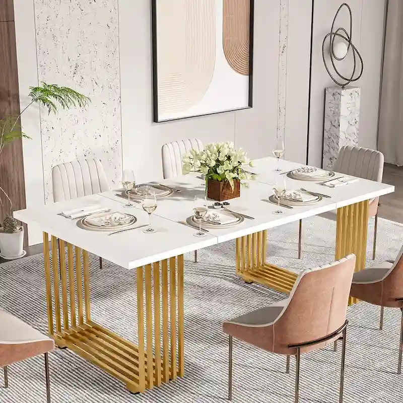 Contemporary 70.8-Inch White Dining Table for 6-8 Guests