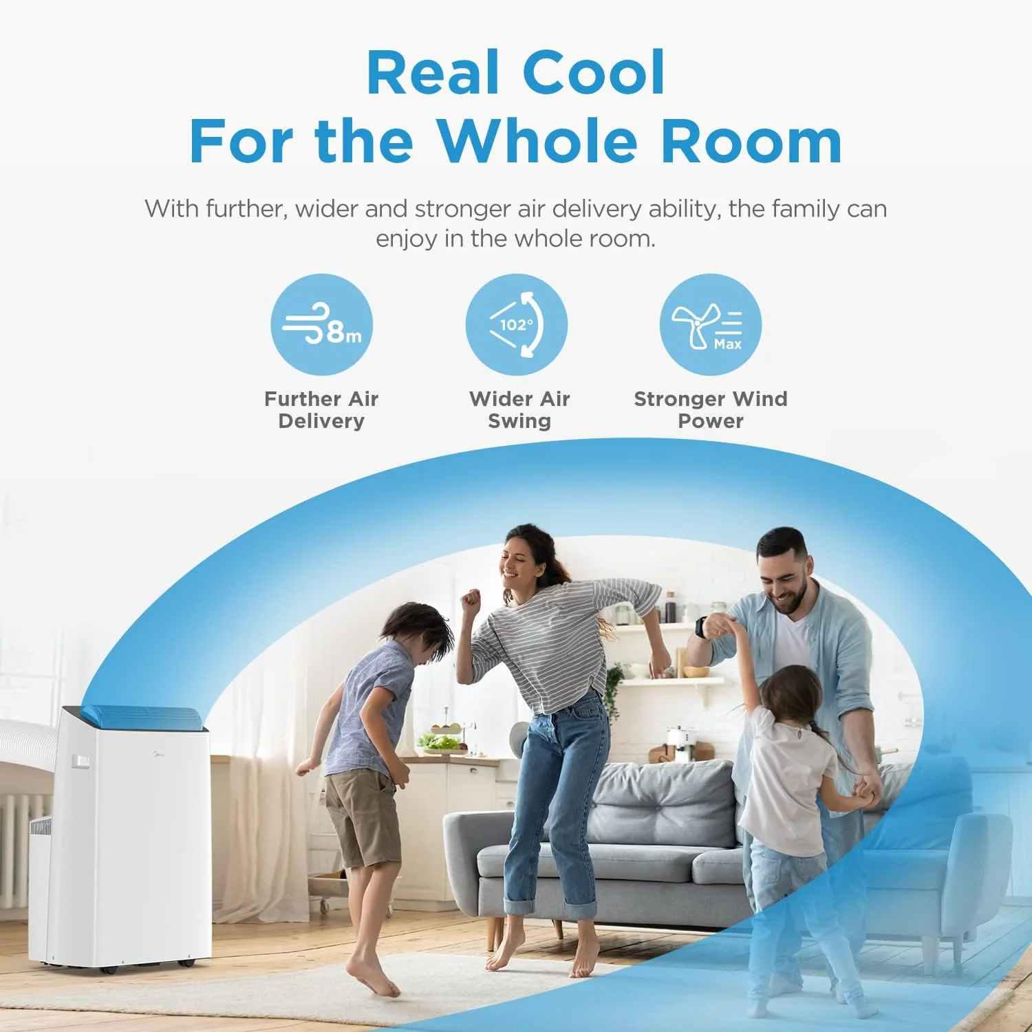 Midea Mobiles Klimager?t Silent Cool 26 Pro WF, 9000 BTU 2,6kW, K��hlen&Ventilieren&Entfeuchten, Raumgr??e bis 88m3(33�O), APP-Steuerung/Alexa/Google Home/IFTTT, Mobile Klimaanlage mit Abluftschlauch