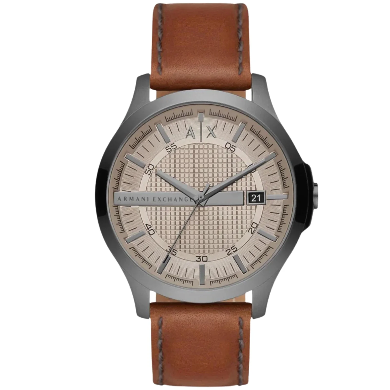 Armani Exchange Hampton Brown Leather Grey Dial Date Watch - AX2414