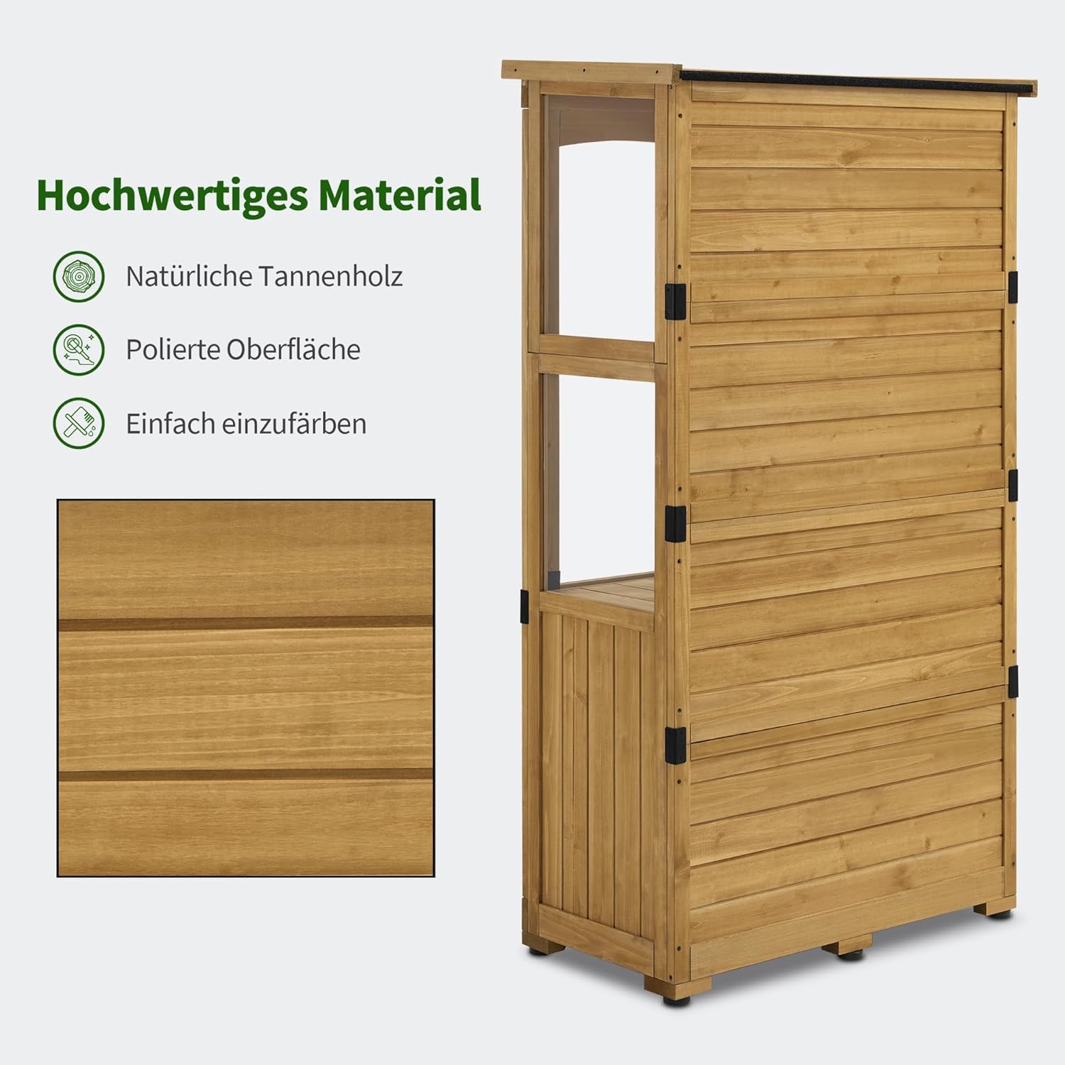 M MCombo Gartenschrank Holz 0120, Gerätehaus Wetterfest Klein, Outdoor Gartenhaus Geräteschuppen für Außenbereich Terrasse Balkon, 87×46×160 cm, (Natur)