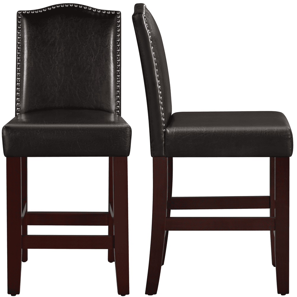 25.5 H Leather Counter Height Bar Stools Fullback, 2pcs, Brown