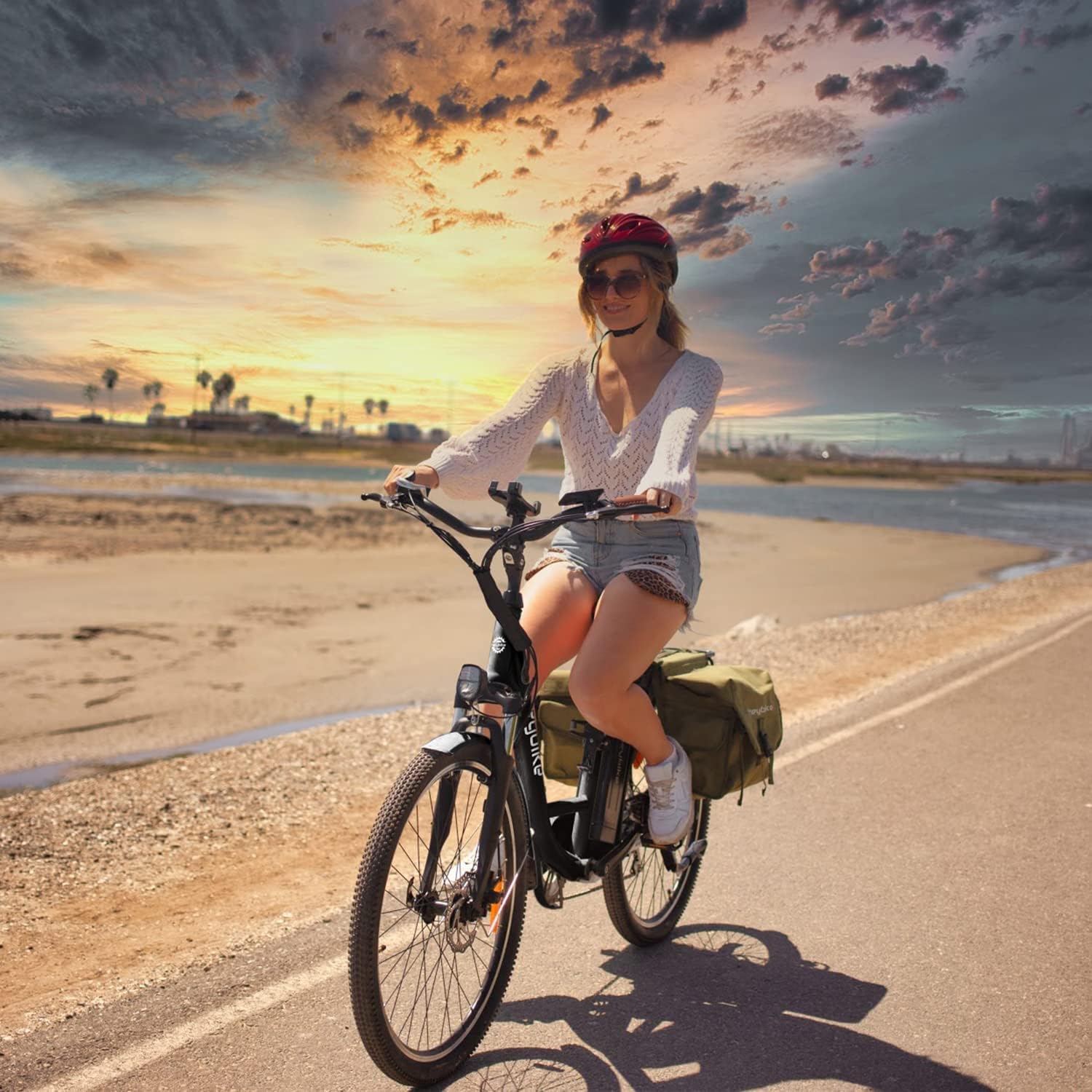 Heybike Cityscape Electric Bike 350W(Peak 500W) Electric City Cruiser Bicycle Up to 40 Miles Removable Battery, 7-Speed and Dual Shock Absorber, 26 Electric Commuter Bike for Adults