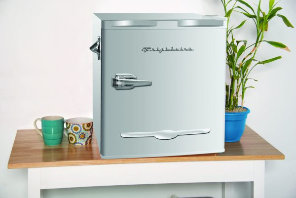 1.6 Cu Ft Retro Mini Fridge with Side Bottle Opener, Moonbeam