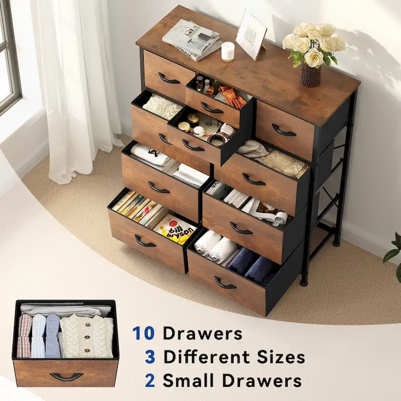 Moasis Rustic Wood-Style Bedroom Dresser with Metal Frame and Wooden Surface
